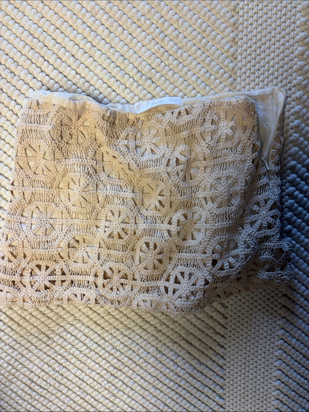 Mango Crochet Lace Mini Skirt in Beige